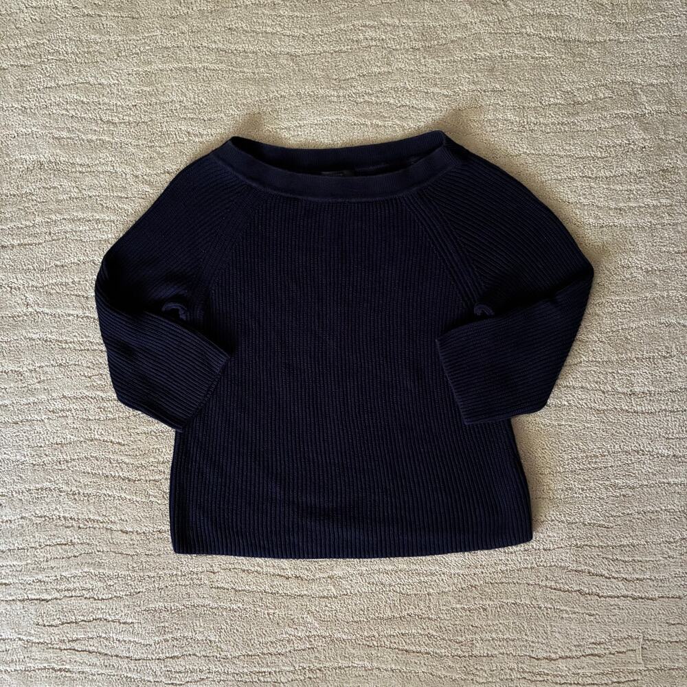 J. Crew Women's L Boatneck Navy Blue Knit Sweater Coastal Grandmacore Minimalist